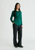 Side Button Jersey Wrap Top in Green Front