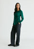 Side Button Jersey Wrap Top in Green Side