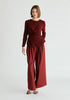 Side Button Jersey Wrap Top in Burgundy Front
