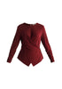 Side Button Jersey Wrap Top in Burgundy Cutout