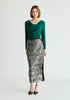 Sequin Midi Skirt with Side Slit in Dark Grey