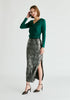 Sequin Midi Skirt with Side Slit in Dark Grey Side