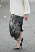 Sequin Midi Skirt with Side Slit in Dark Grey Photoshoot