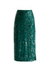 Sequin Midi Skirt with Side Slit in Green Cutout