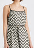 Spaghetti Strap Swing Dress in Zigzag Pattern in White and Black Closeup