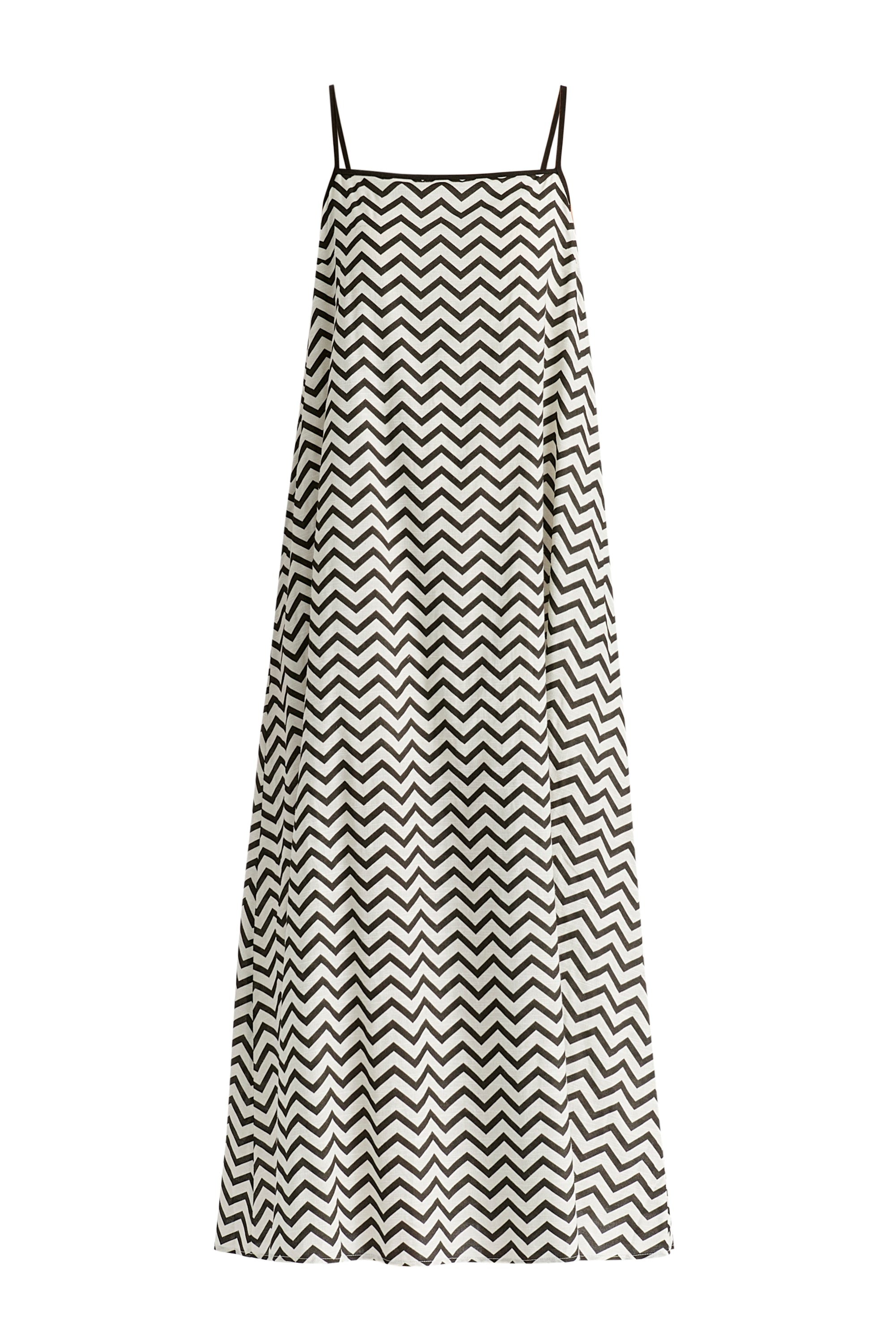 Spaghetti Strap Swing Dress in Zigzag Pattern in White and Black Cutout