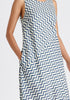 A-Line Midaxi Dress in Zigzag Pattern in White and Blue Closeup