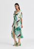Retro Wave Midi Dress with Twist Detail in Green, Brown, Blue, Mint and White Side