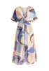 Retro Wave Midi Dress with Twist Detail in Blue, Brown, Pastel Yellow, Pink and White Cutout
