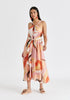 Retro Wave Halter Neck Midi Dress with Belt in Red, Pink, Peach, Brown and White Side