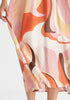 Retro Wave Halter Neck Midi Dress with Belt in Red, Pink, Peach, Brown and White. Closeup