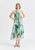 Retro Wave Halter Neck Midi Dress with Belt in Green, Brown, Blue, Mint and White Front
