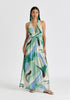 Retro Wave Halter Neck Maxi Dress in Green, Brown, Blue, Mint and White