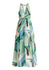 Retro Wave Halter Neck Maxi Dress in Green, Brown, Blue, Mint and White Cutout