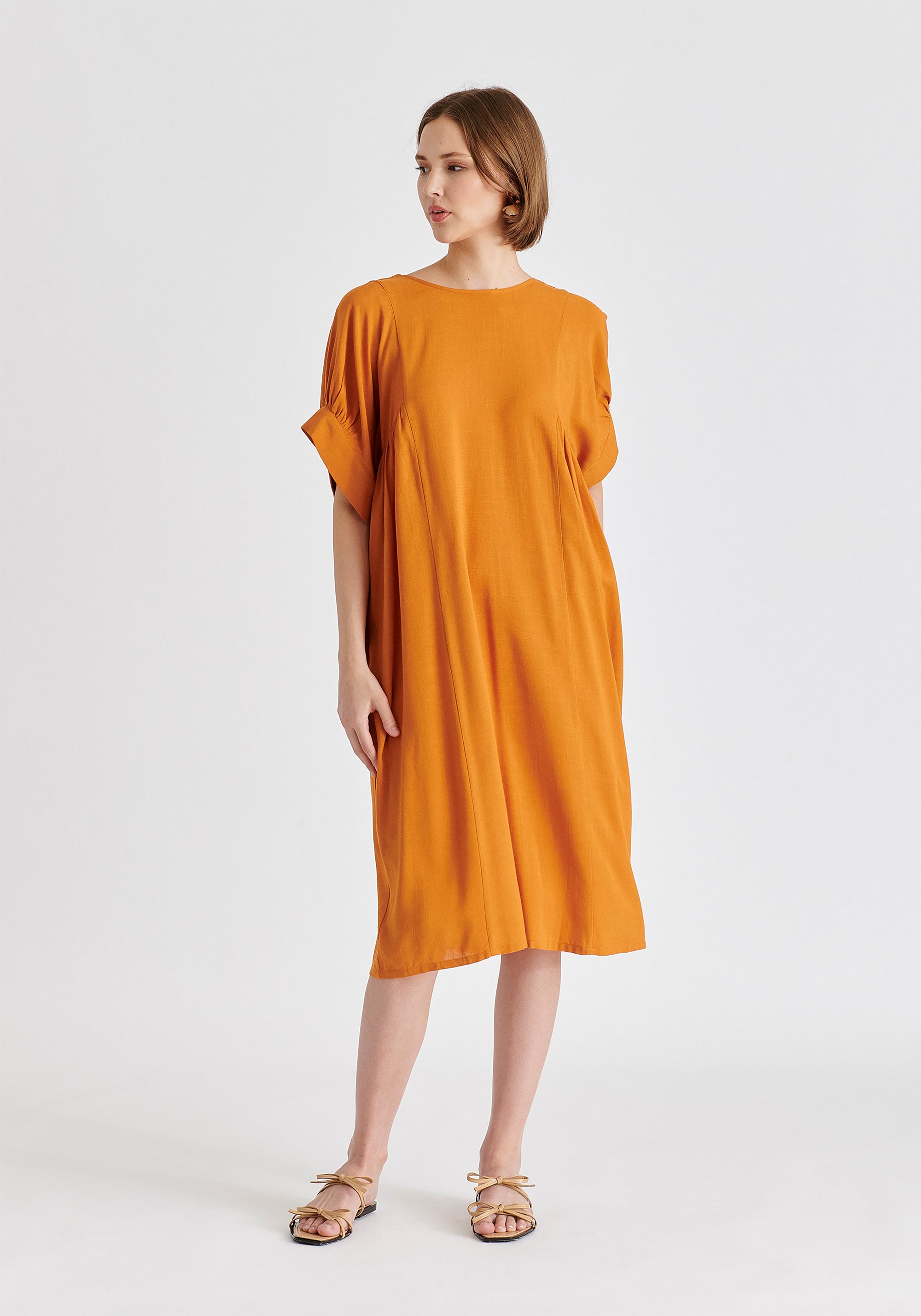 Relaxed Fit Dress with Back Bow Detail n Ochre Yellow Front Side