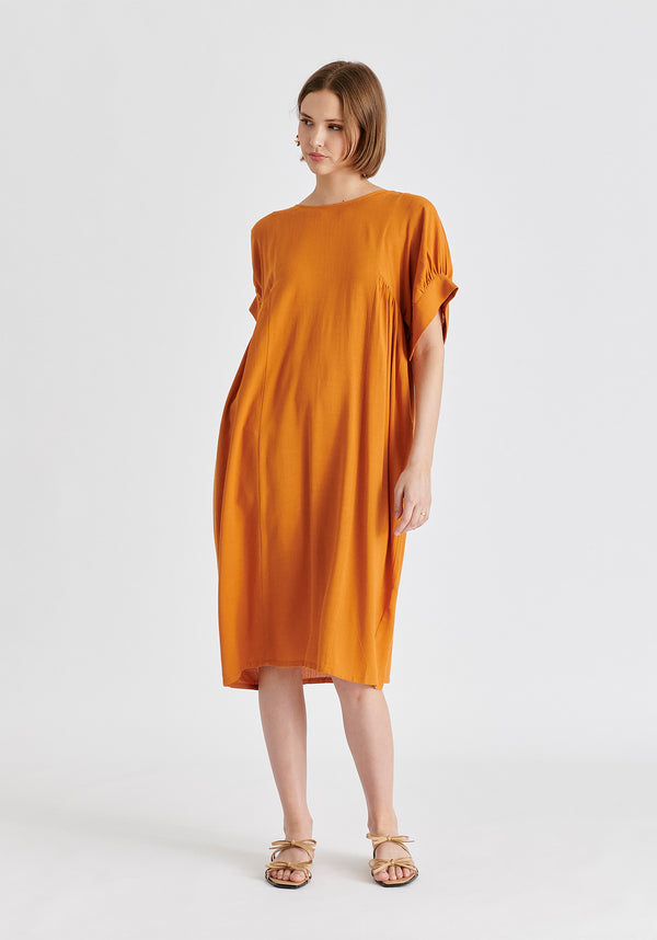 Relaxed Fit Dress with Back Bow Detail n Ochre Yellow Front