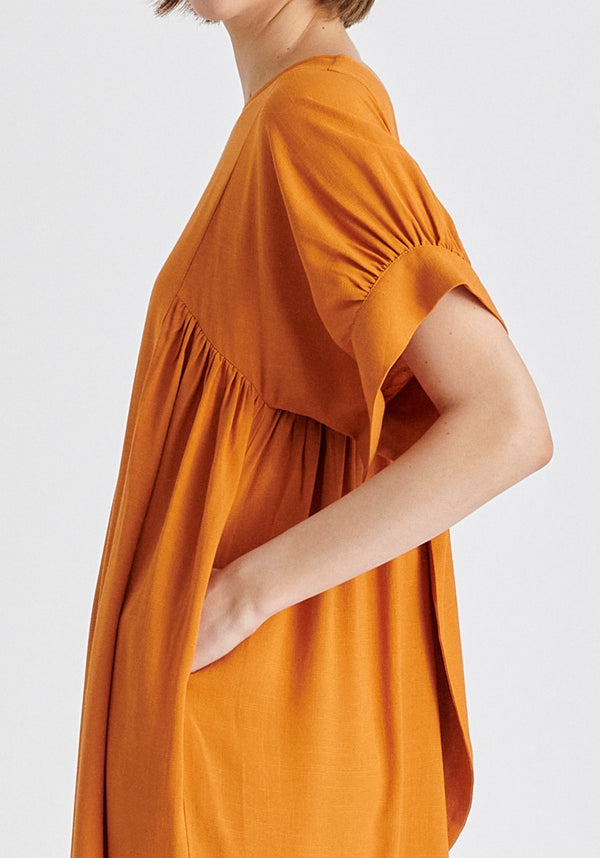 Relaxed Fit Dress with Back Bow Detail n Ochre Yellow Closeup