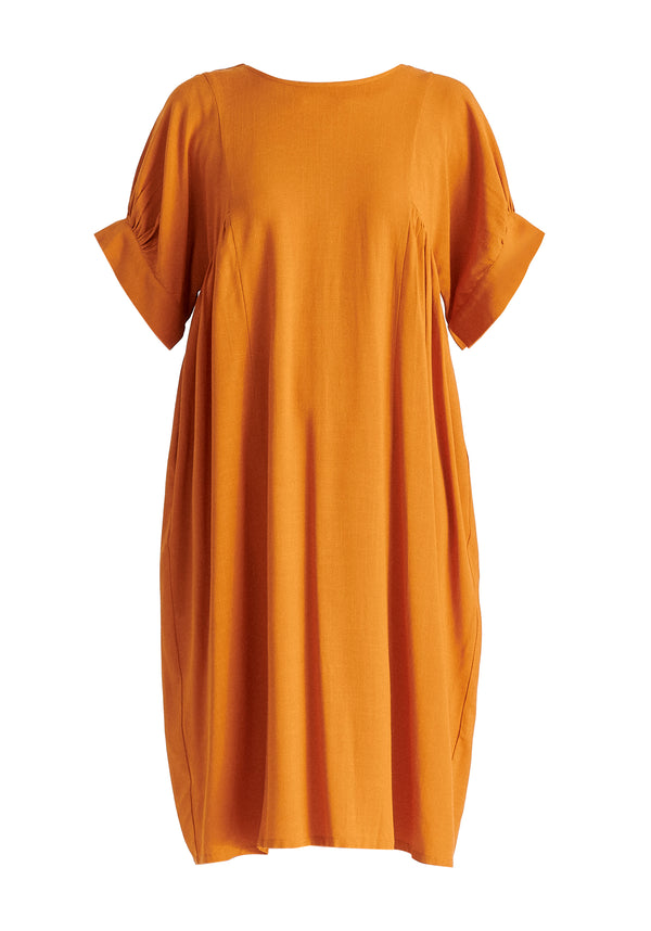 Relaxed Fit Dress with Back Bow Detail n Ochre Yellow Cutout