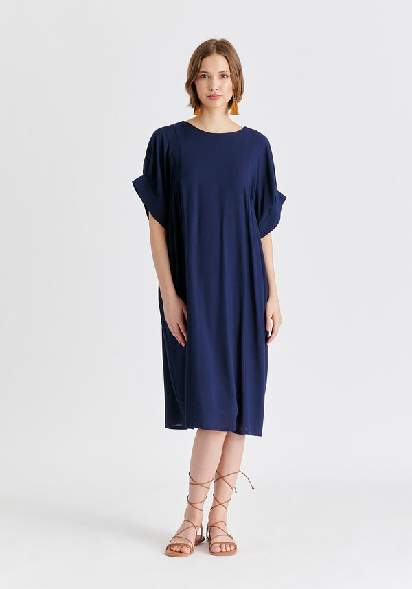 Relaxed Fit Dress with Back Bow Detail in Navy
