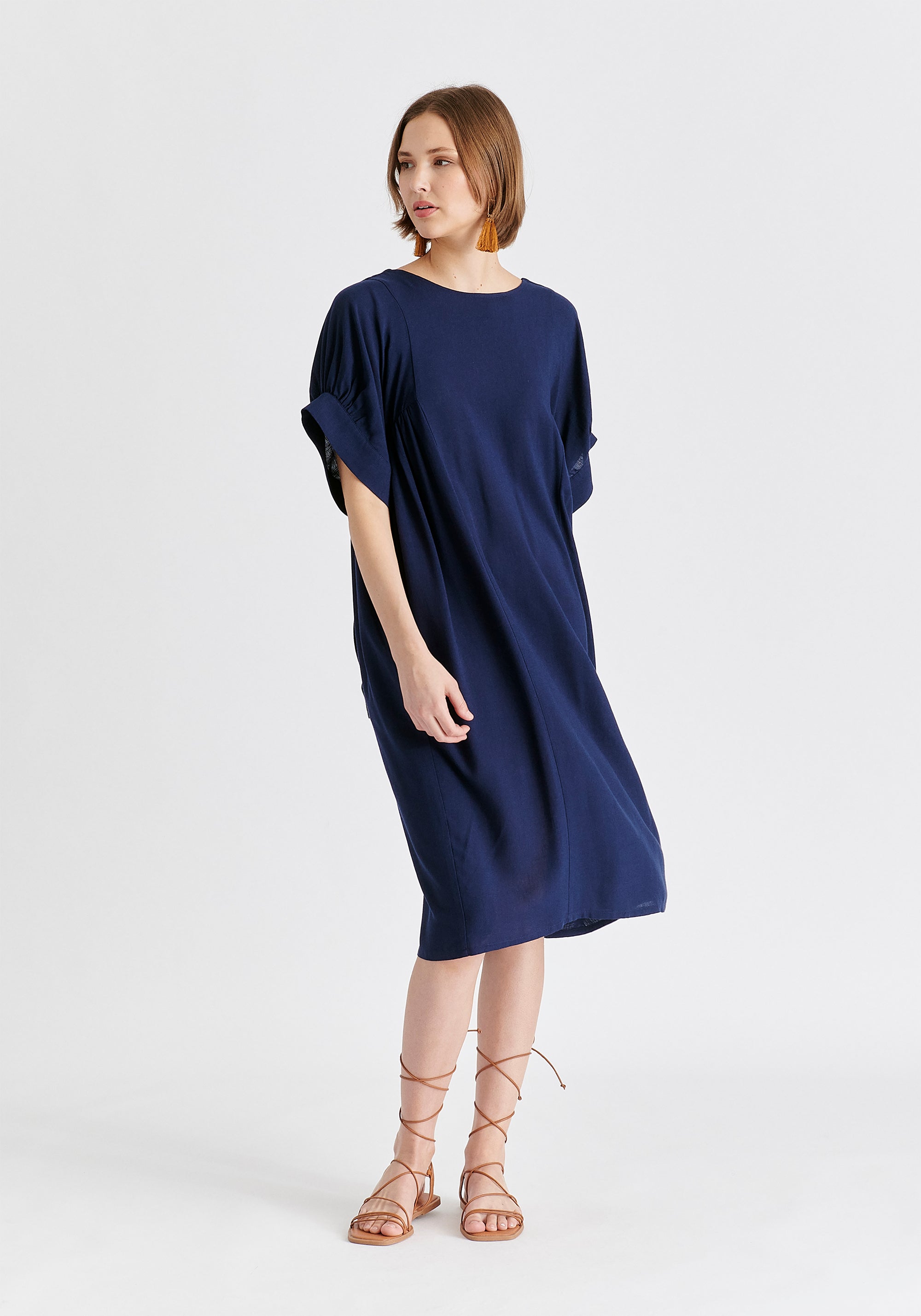 Relaxed Fit Dress with Back Bow Detail in Navy Side