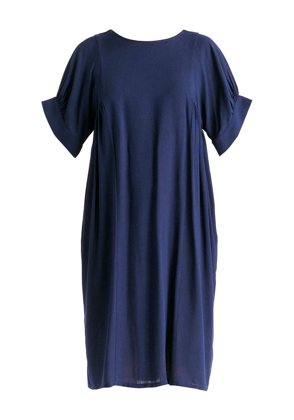 Relaxed Fit Dress with Back Bow Detail in Navy Cutout