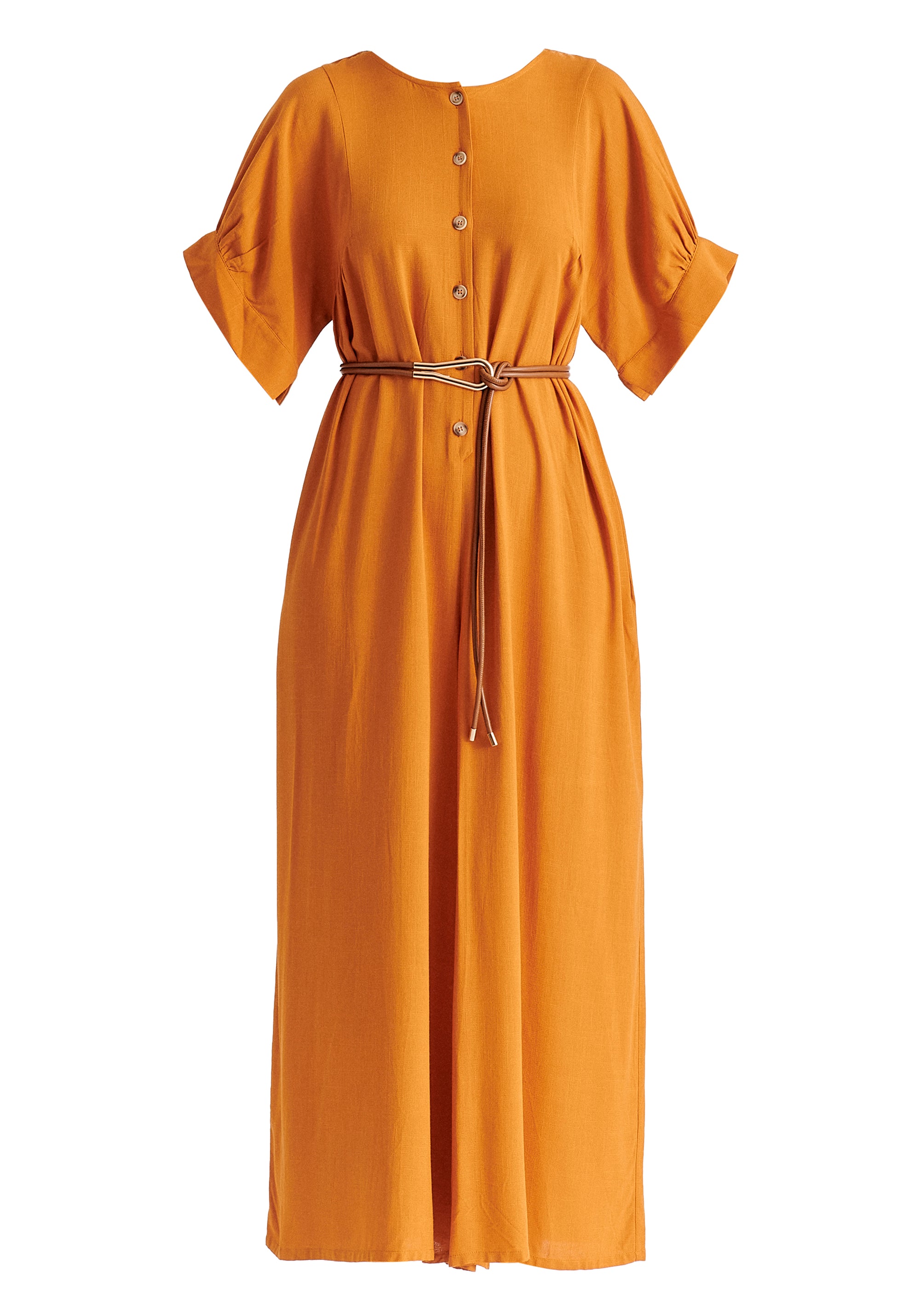 Relaxed Fit Wide Leg Jumpsuit with Belt in Ochre Yellow Cutout