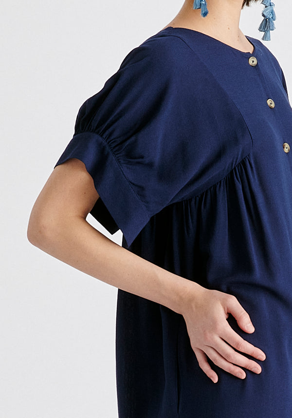 Relaxed Fit Wide Leg Jumpsuit with Belt in Navy Closeup