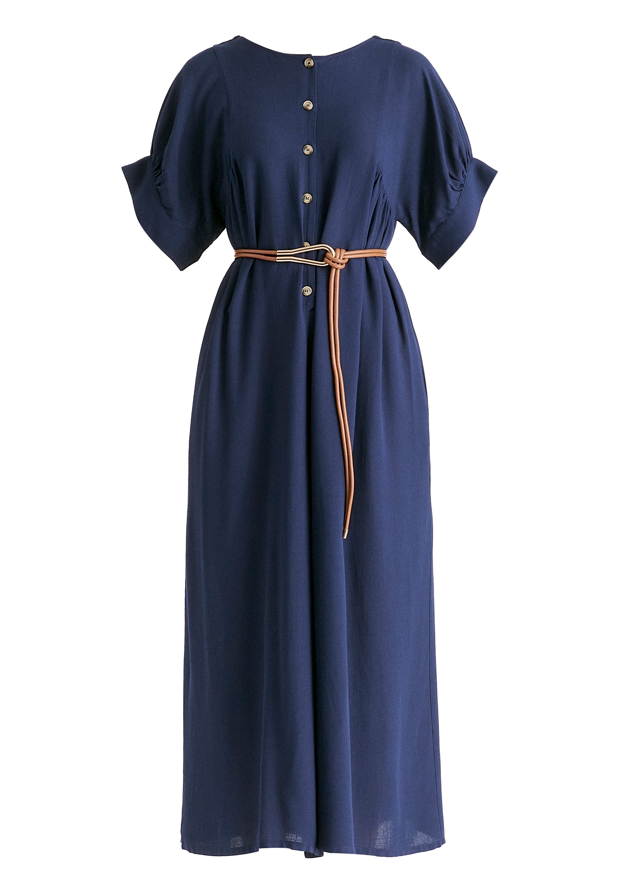 Relaxed Fit Wide Leg Jumpsuit with Belt in Navy Cutout