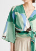 Retro Wave Wrap Kimono Blouse in Green, Brown, Blue, Mint and White Closeup