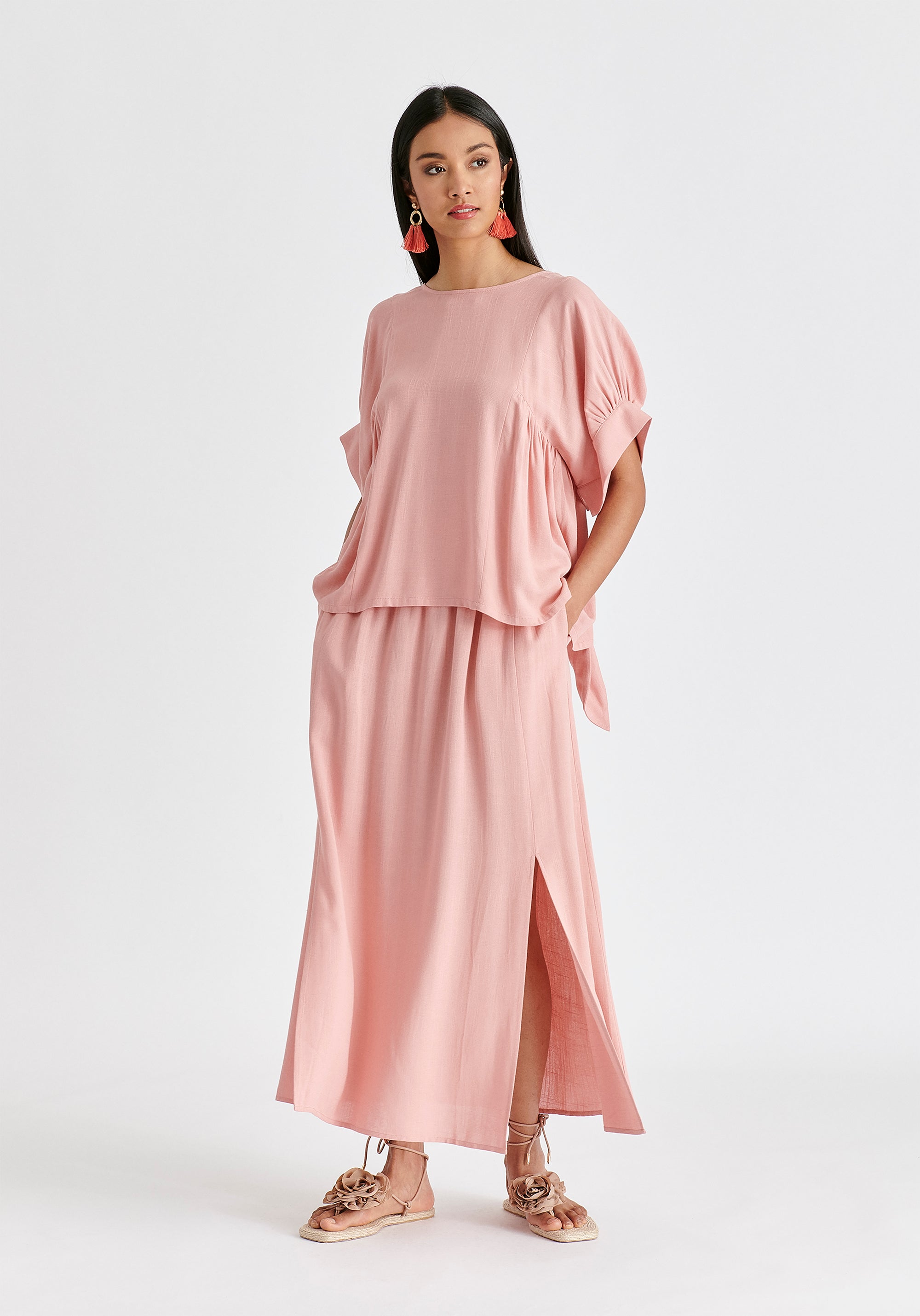 Relaxed Fit Top with Back Bow Detail in Pink