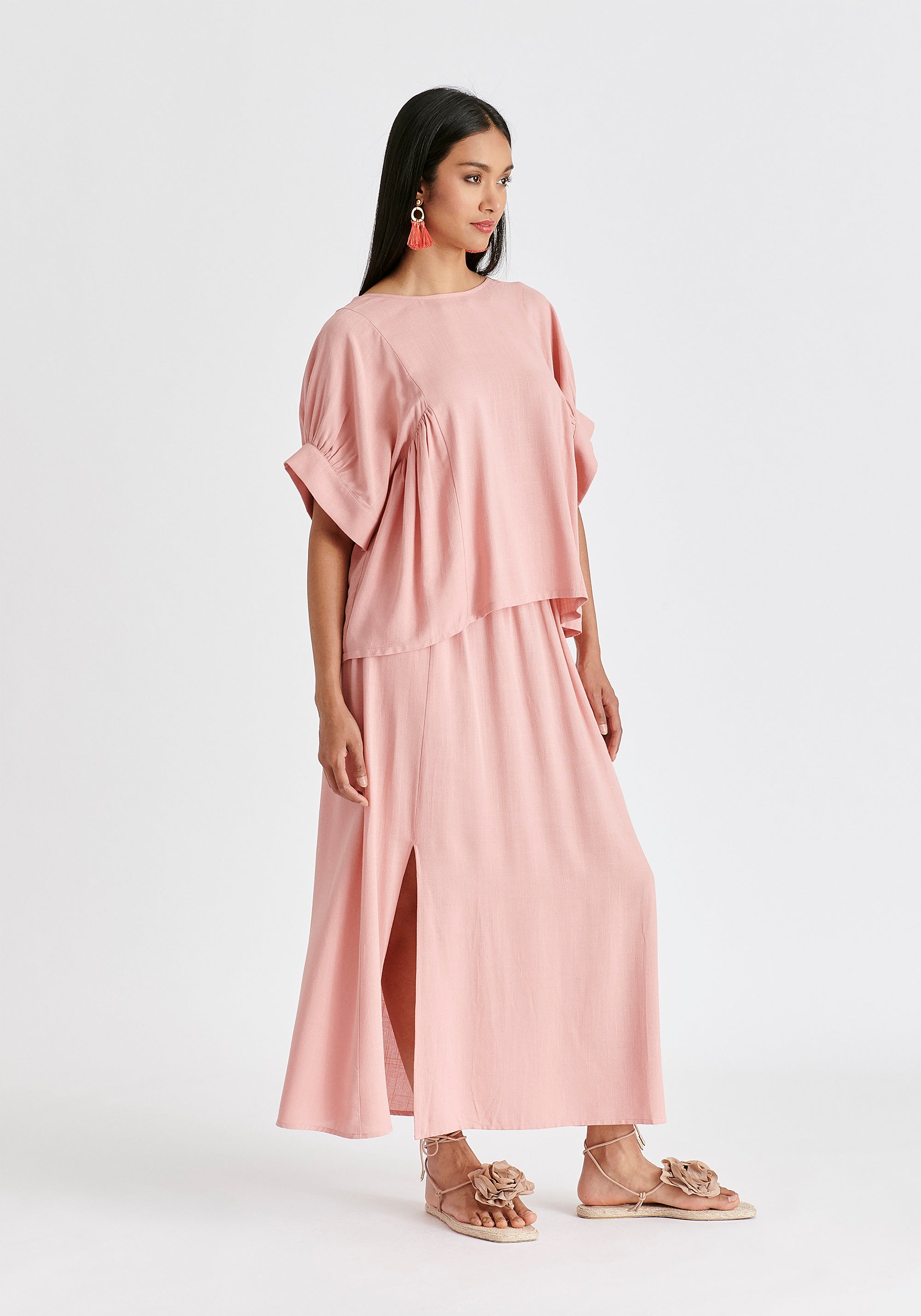 Relaxed Fit Top with Back Bow Detail in Pink Side