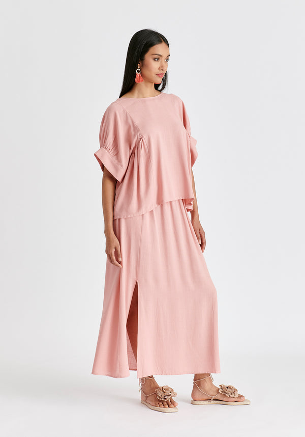 Relaxed Fit Top with Back Bow Detail in Pink Side