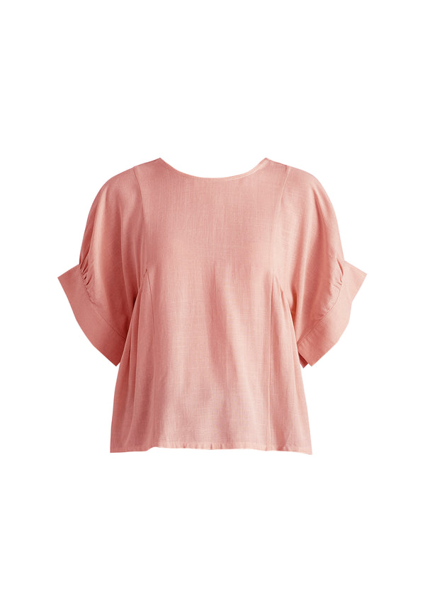Relaxed Fit Top with Back Bow Detail in Pink Cutout