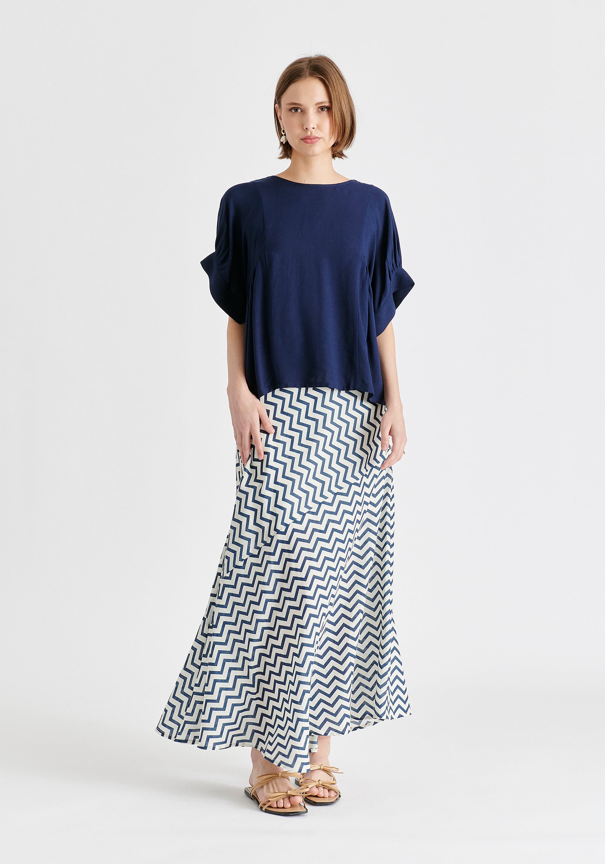 Relaxed Fit Top with Back Bow Detail on Navy