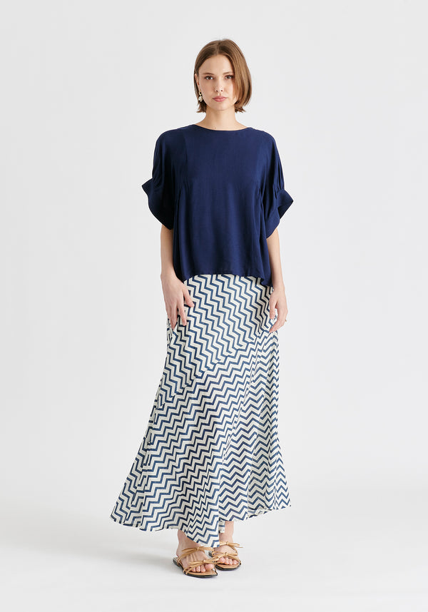 Relaxed Fit Top with Back Bow Detail on Navy