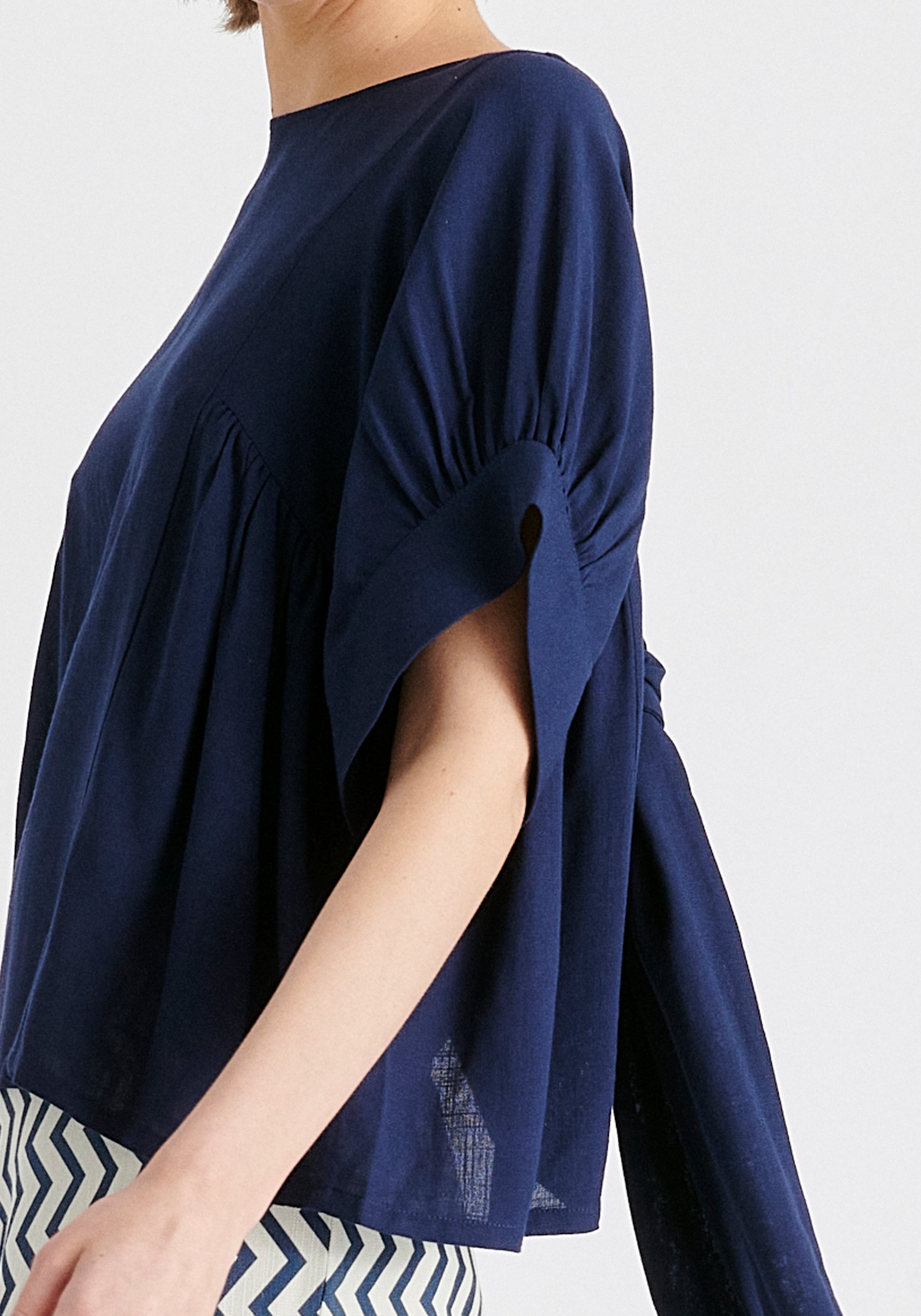 Relaxed Fit Top with Back Bow Detail on Navy Closeup