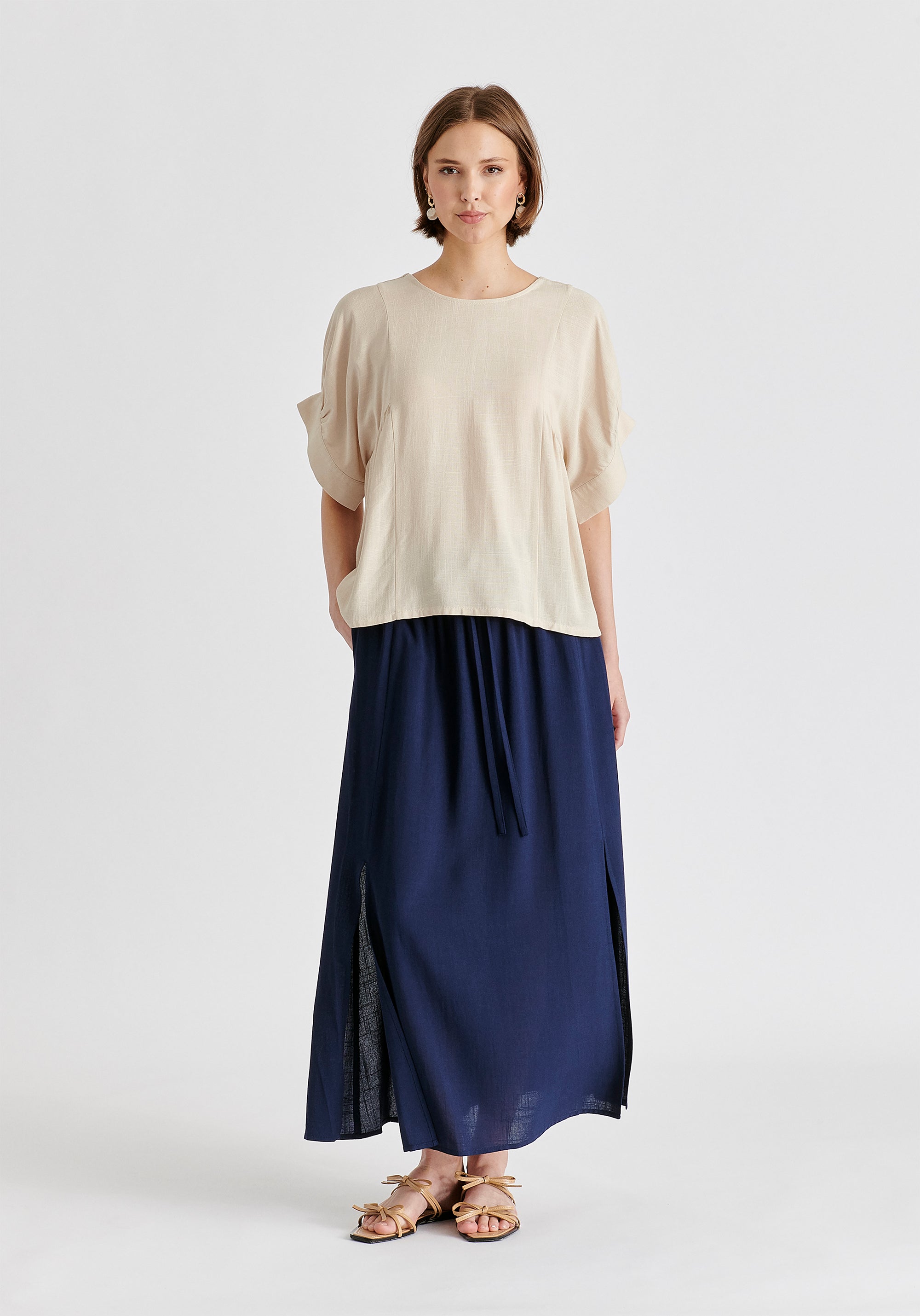 Relaxed Fit Top with Back Bow Detail in Oatmeal