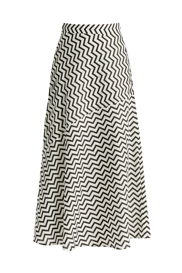 Maxi Skirt in Zigzag Pattern in White and Black Cutout