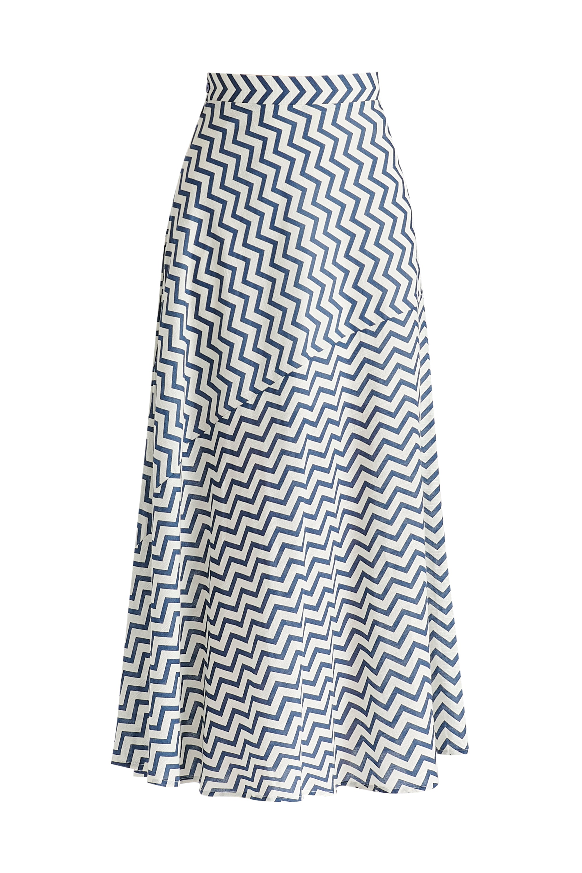 Maxi Skirt in Zigzag Pattern in White and Blue Closeup