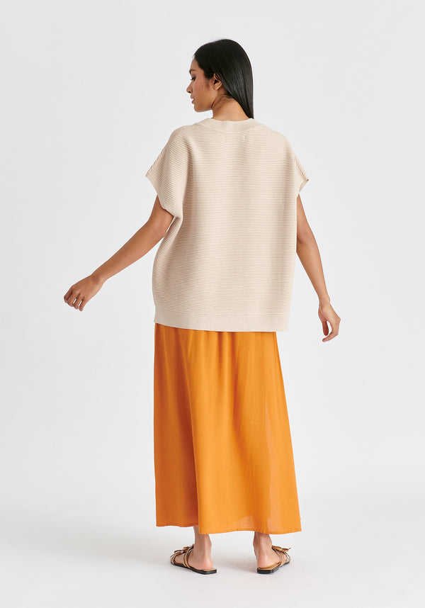 Side Splits Midi Skirt with Drawstring in Ochre Yellow Back