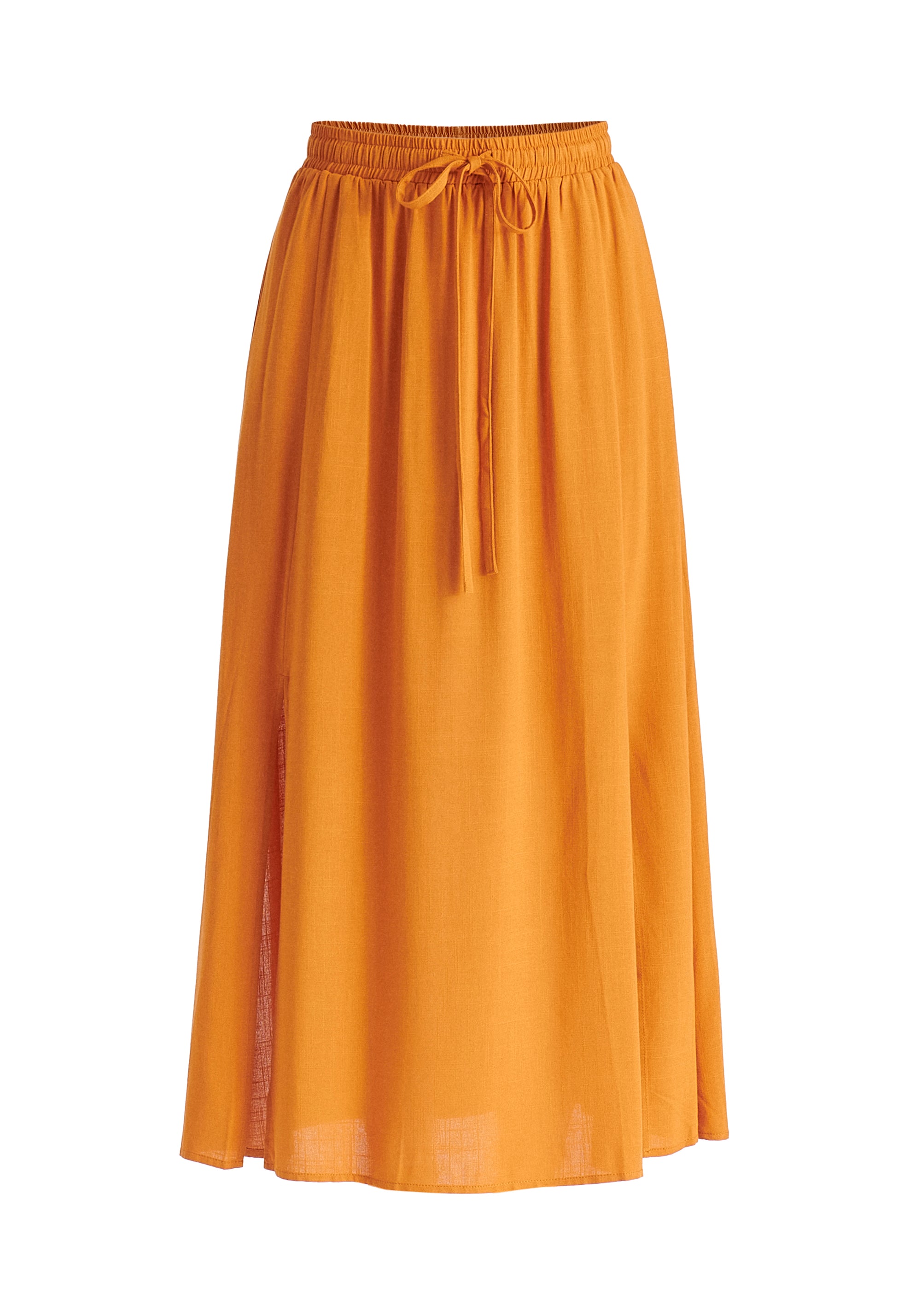Side Splits Midi Skirt with Drawstring in Ochre Yellow Cutout