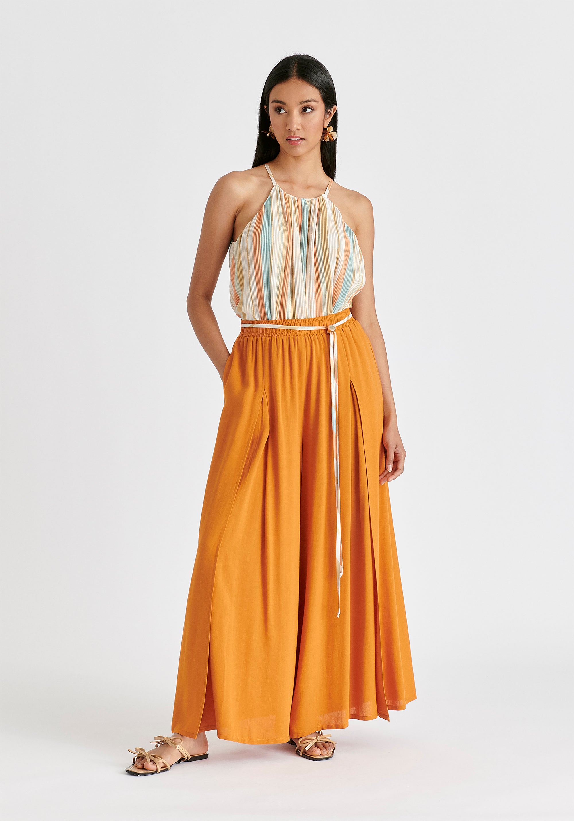 Flowy Palazzo Trousers with Open Front Splits