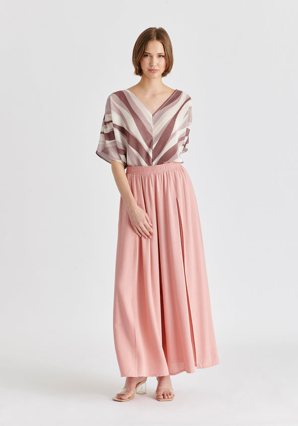 Flowy Palazzo Trousers with Open Front Splits in Pink