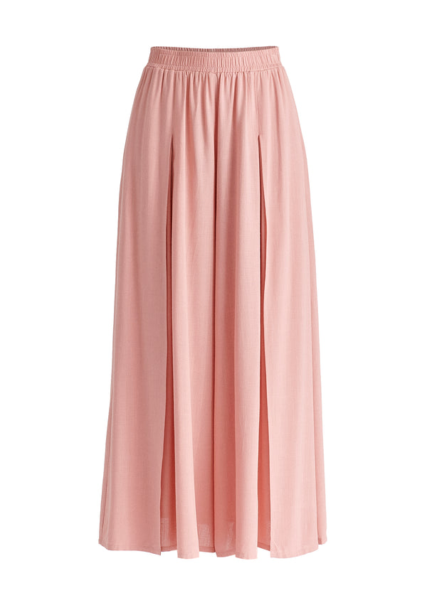 Flowy Palazzo Trousers with Open Front Splits in Pink Cutout
