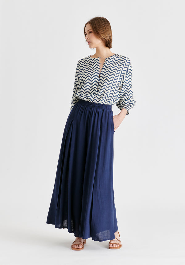 Flowy Palazzo Trousers with Open Front Splits Navy Side