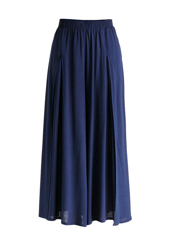 Flowy Palazzo Trousers with Open Front Splits in Navy Cutout