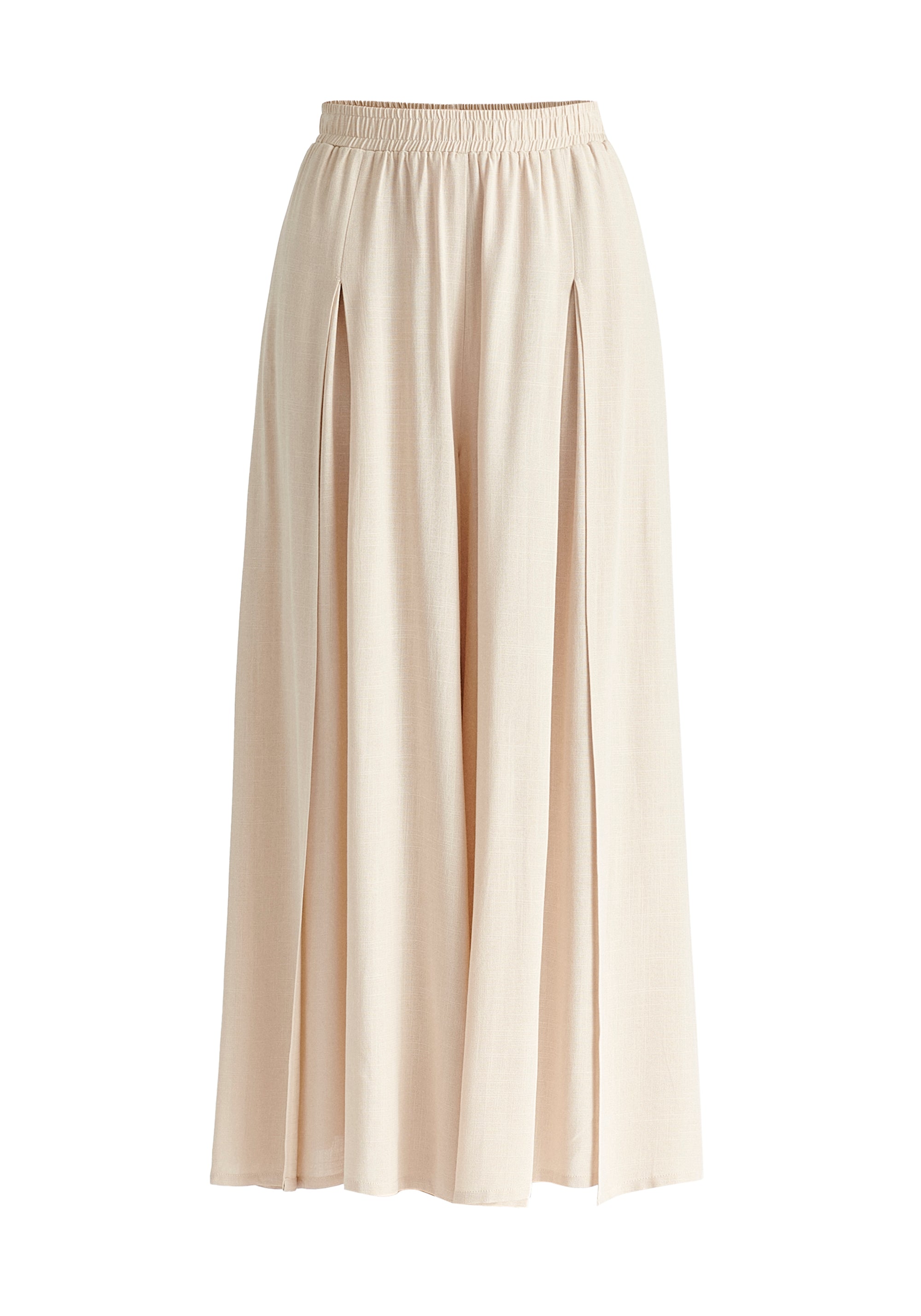 Flowy Palazzo Trousers with Open Front Splits in Oatmeal Cutout