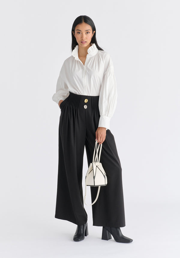 Hexagon Drawstring Bucket Bag in White and Black Front