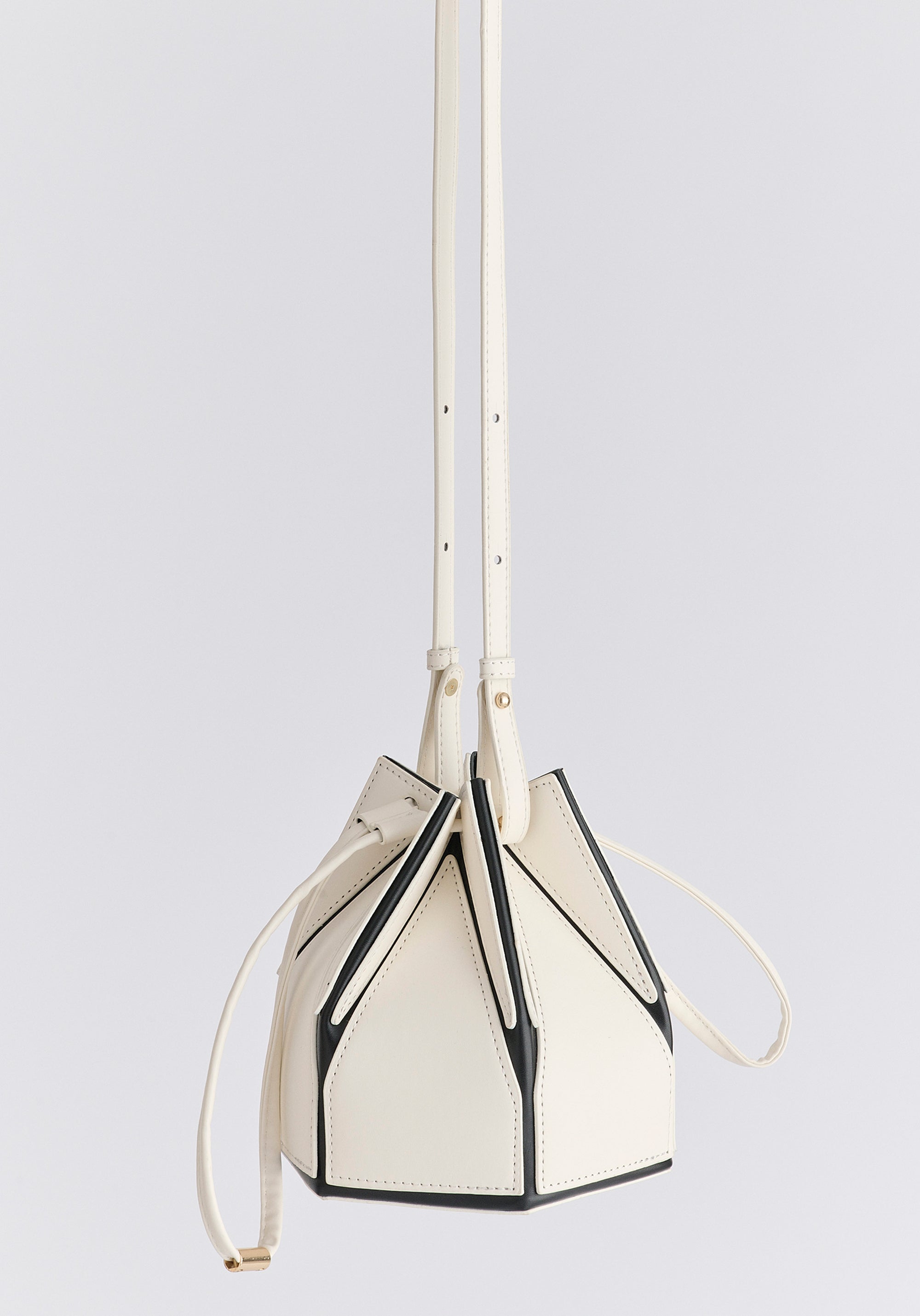 Hexagon Drawstring Bucket Bag in White and Black