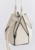 Hexagon Drawstring Bucket Bag in White and Black Close Up